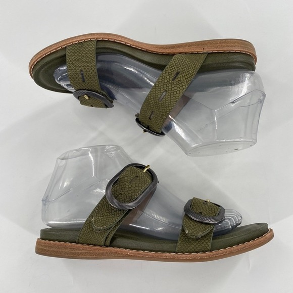 Sofft Elmira Forest Womens Green Leather Double Buckle Flat Sandals Slides Sz 6 - Picture 3 of 9